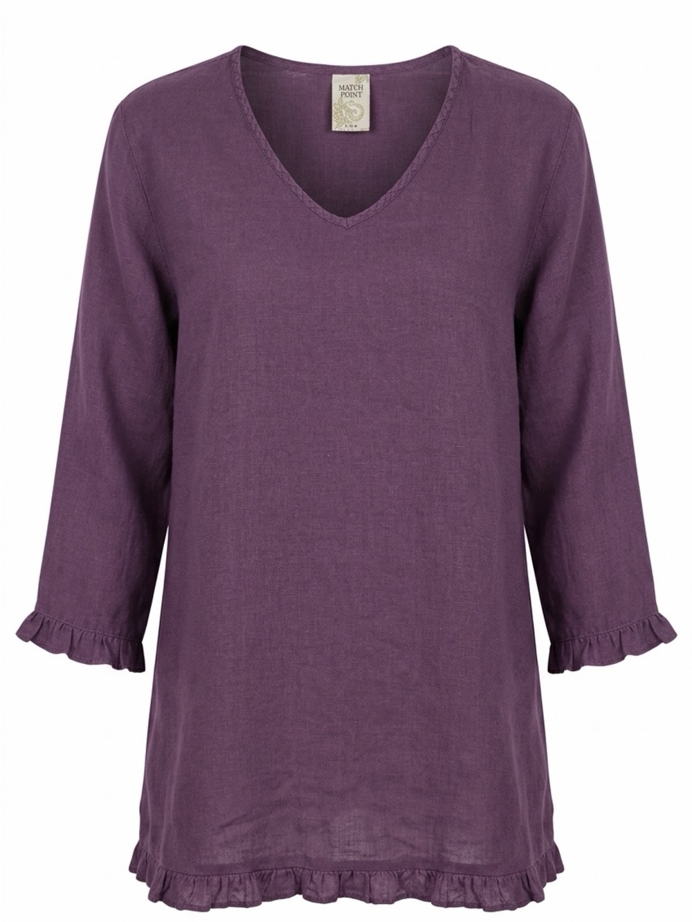 Match Point Women's V-Neck Ruffle Hem Tunic in Purple